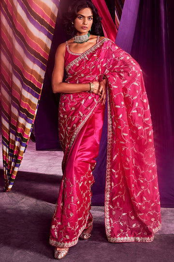 Rani Pink Silk Saree Set Design by Punit Balana at Pernia's Pop Up Shop 2024