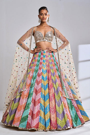 Mirror Work Lemon Colour Lehenga