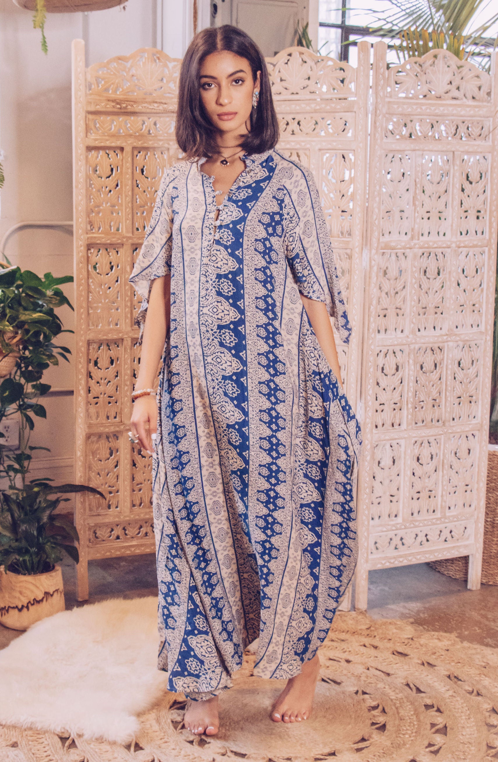 Blue Mantra Prayer Gown - Yoga Clothing by Daughters of Culture