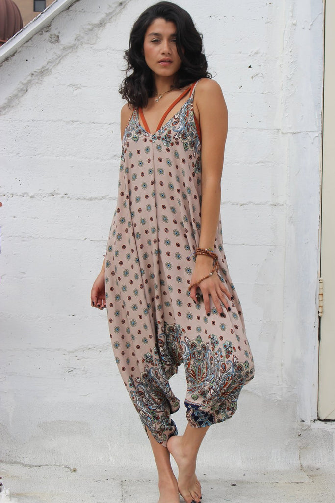 Turban Feathers Jumpsuit in Natural - Yoga Clothing by Daughters of Culture