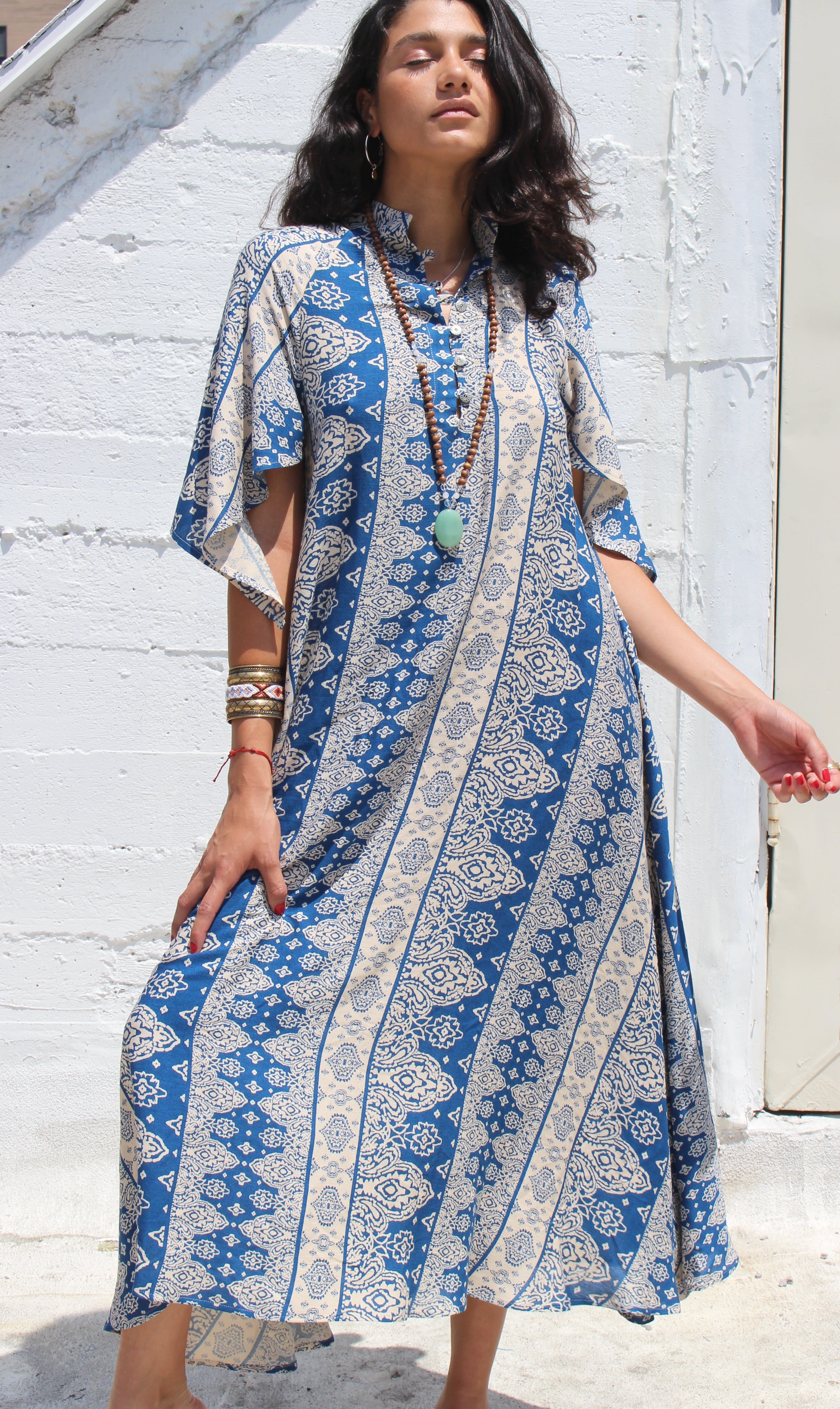 Blue Mantra Prayer Gown - Yoga Clothing by Daughters of Culture