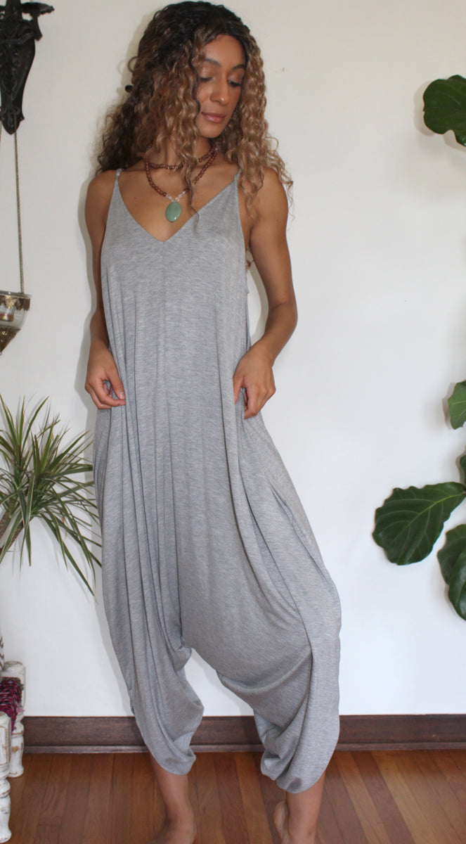 Heather Grey Yoga Knit Jumpsuit with Pockets - Yoga Clothing by ...