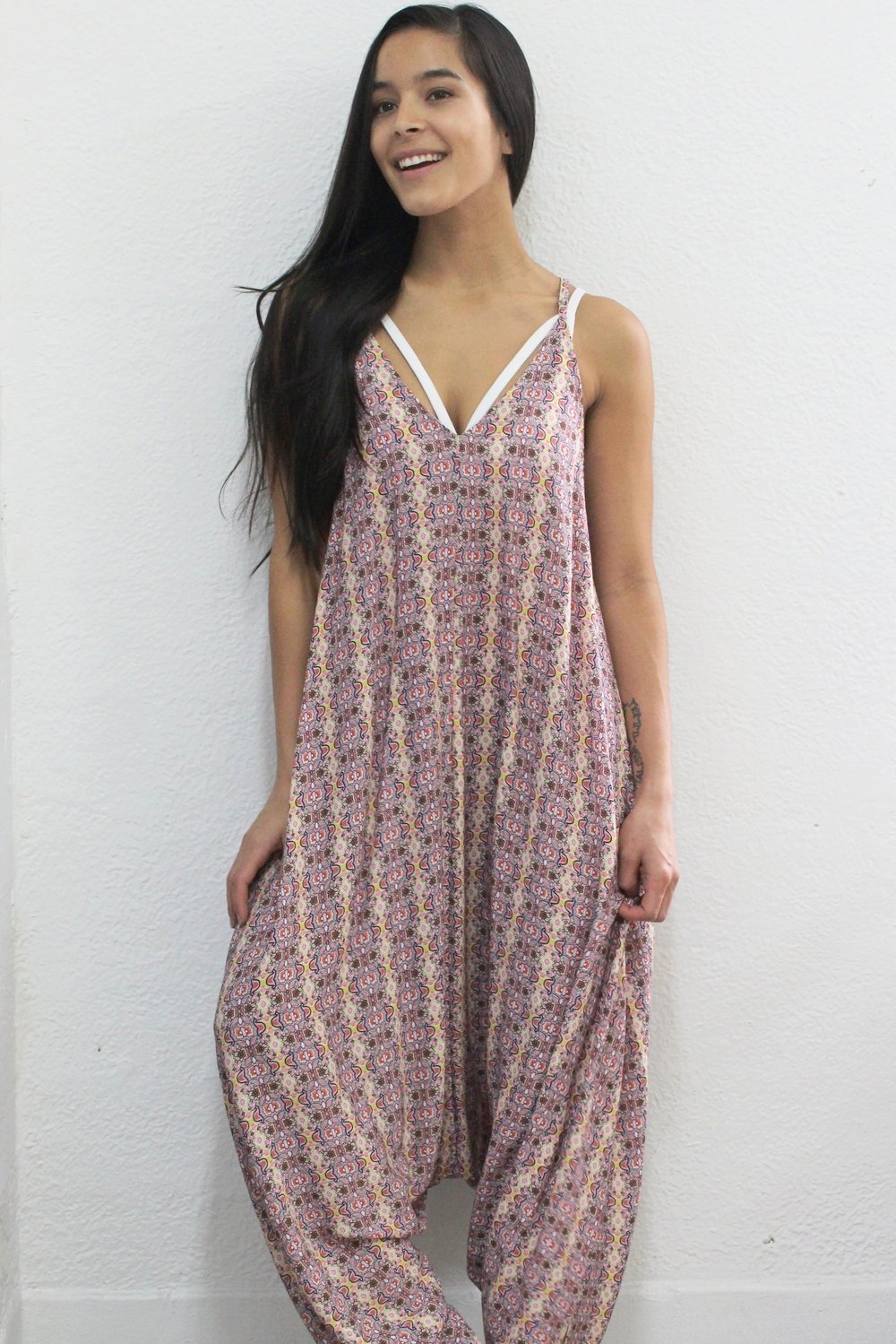 Woodcut Tulips Jumpsuit - Yoga Clothing by Daughters of Culture