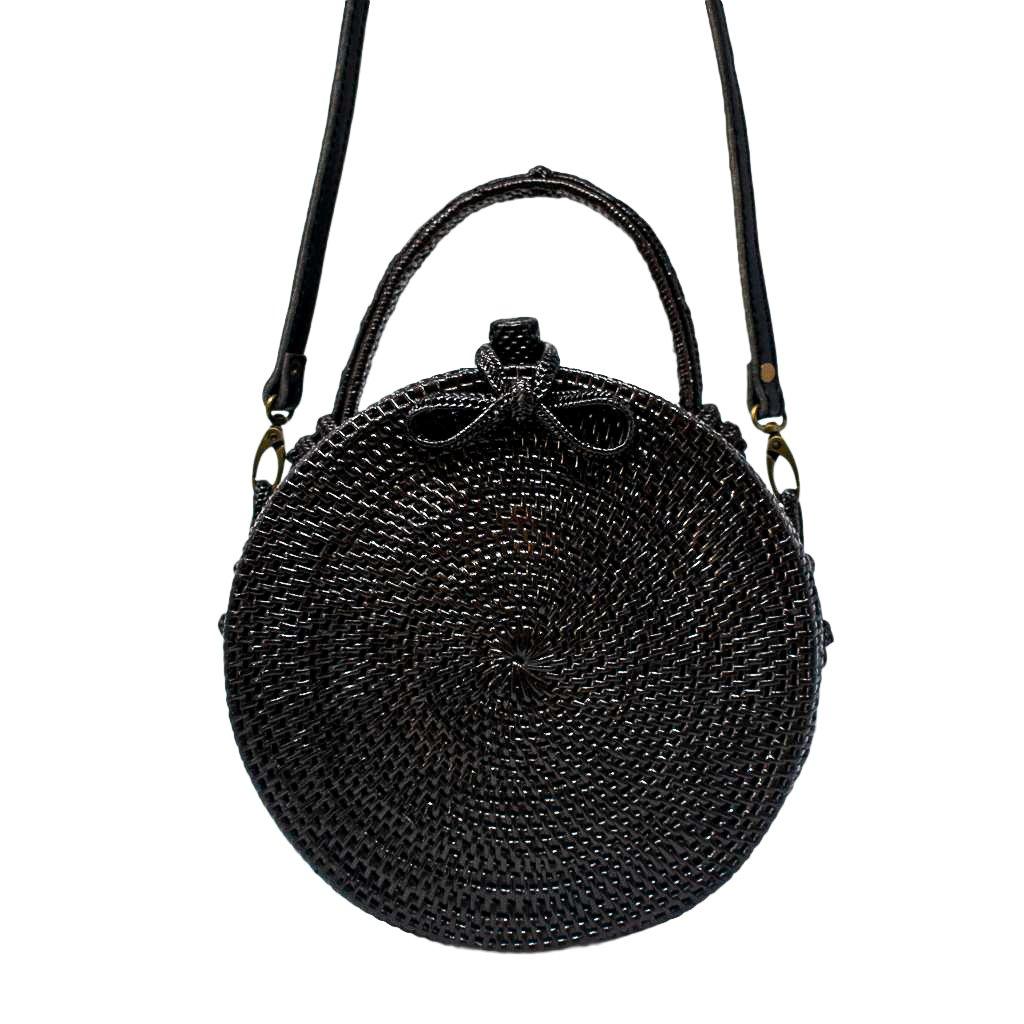 Milly Rattan Straw Shoulder Bag {Black} By POPPY + SAGE - POPPY + SAGE