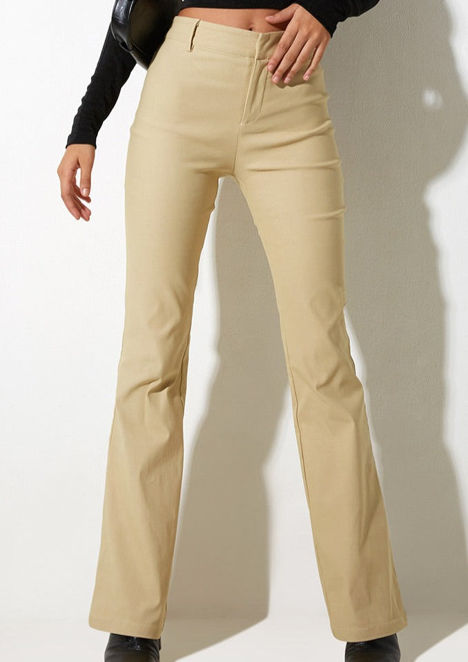 Roundabout Slit Front Pants, Ecru