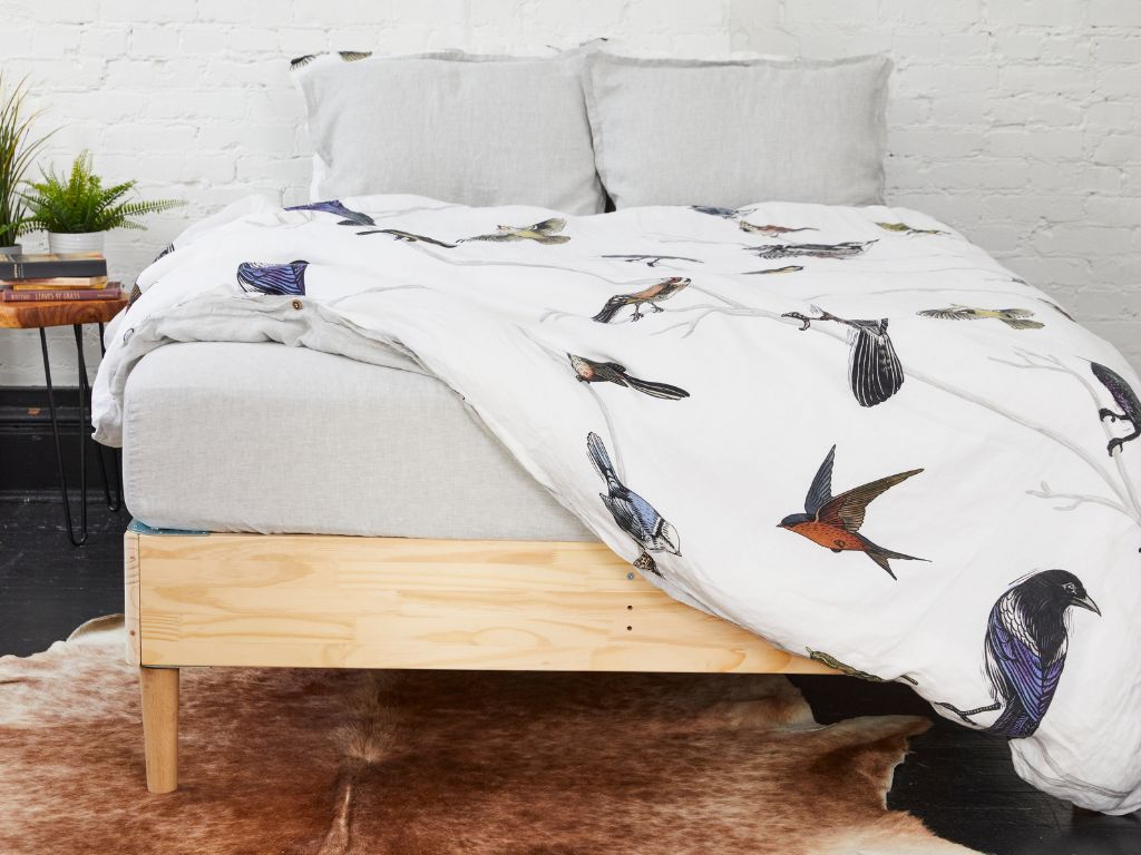 Organic European linen duvet cover with Scandinavian birds design by The Modern Dane