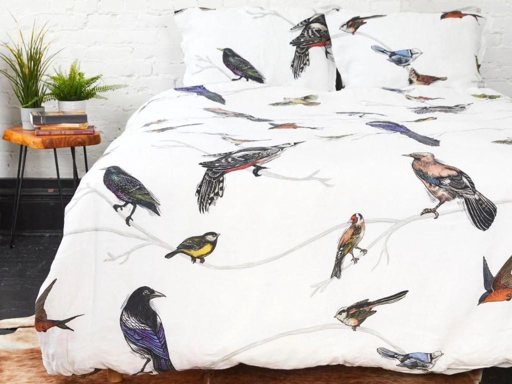 Organic European flax linen duvet cover set with Scandinavian birds by The Modern Dane