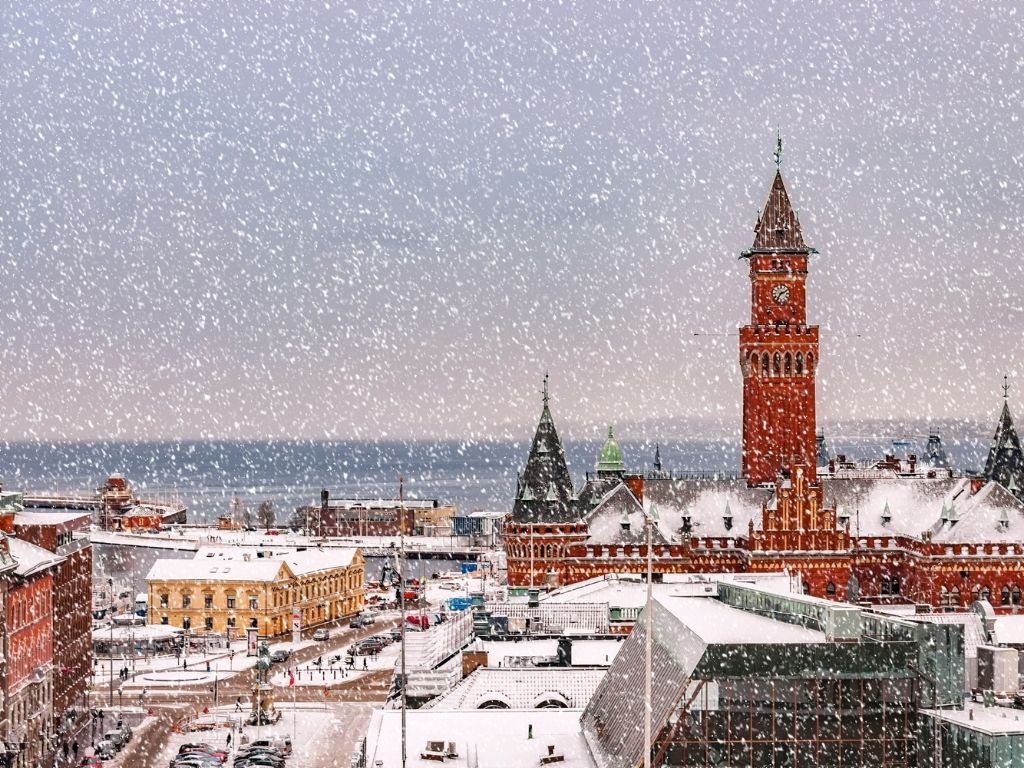 View of Copenhagen on a snowy day