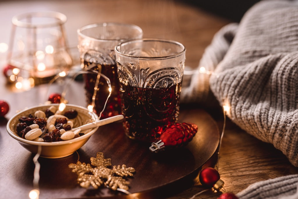 Christmas decorations and glögg mulled wine stock photo