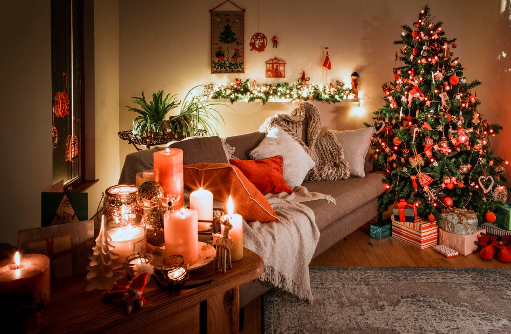 Danish Home at Christmas with Traditional Decorations Candles and Tree