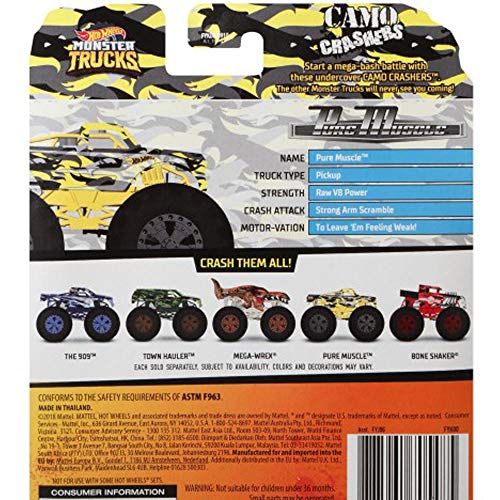 Hot Wheels Monster Trucks Pure Muscle Camo Crashers 4/5 with Collectib ...