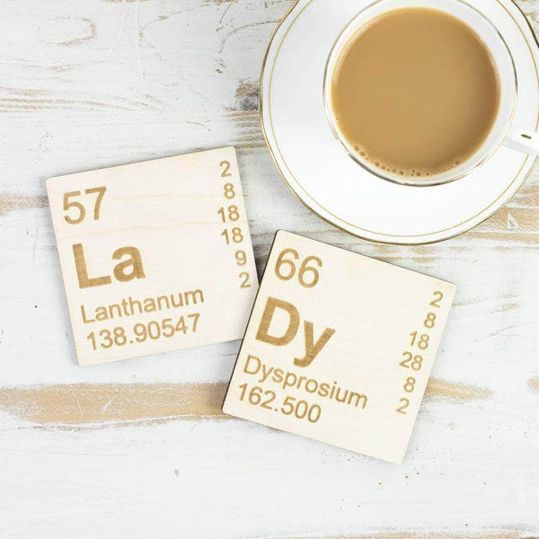 Periodic Table Elements Wooden Coasters Set - Newton and Apple