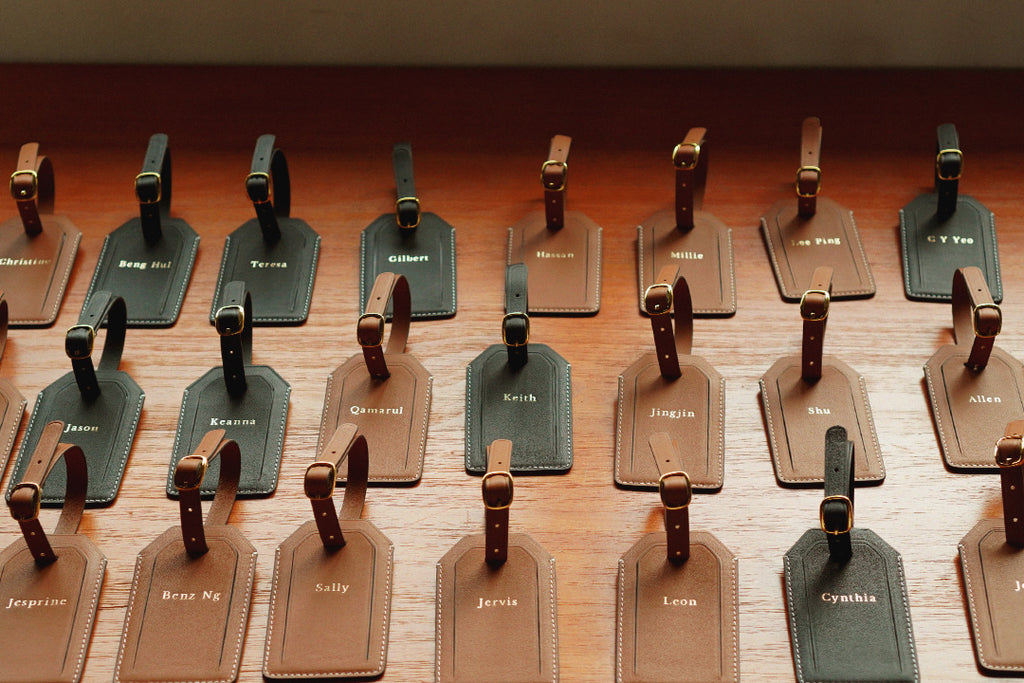 Rever personalised leather luggage tags, custom made as corporate gifts for HSBC Bank