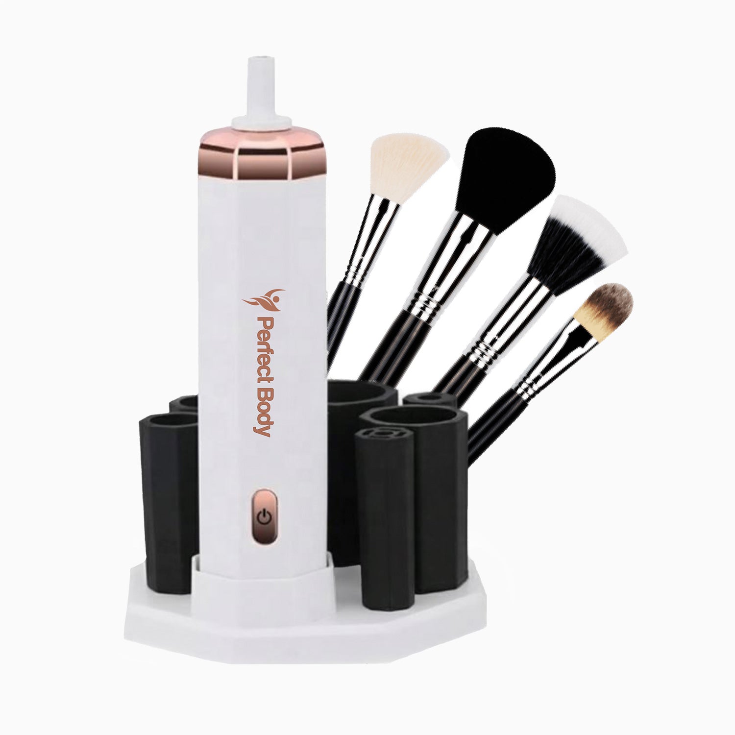 Se Elektrisk Makeup Børste Renser - Makeup Brush Cleaner - Sort / Rose Gold hos Perfect-Body