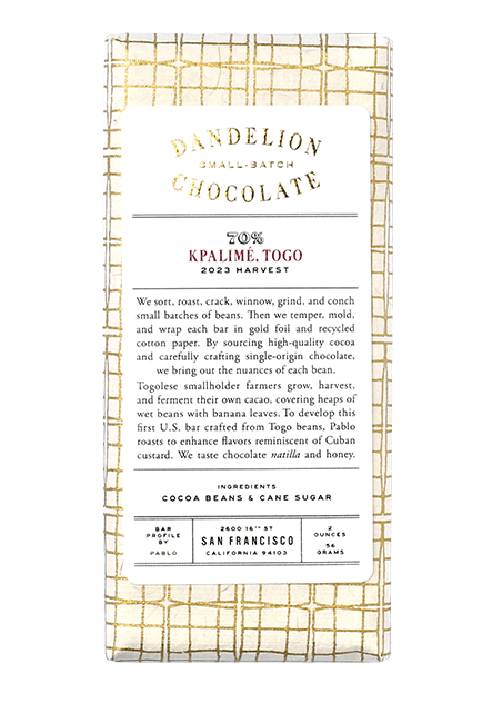 Kpalimé, Togo 70% 2023 Harvest Single-Origin Chocolate Bar