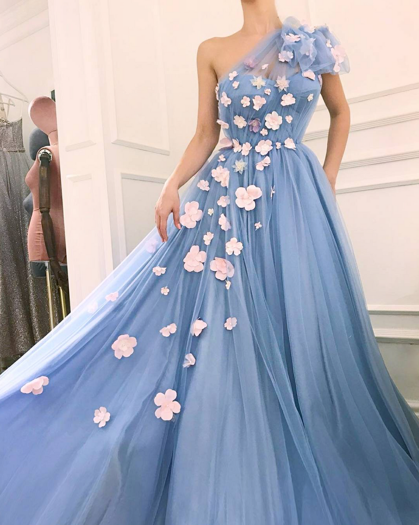 blue floral gown