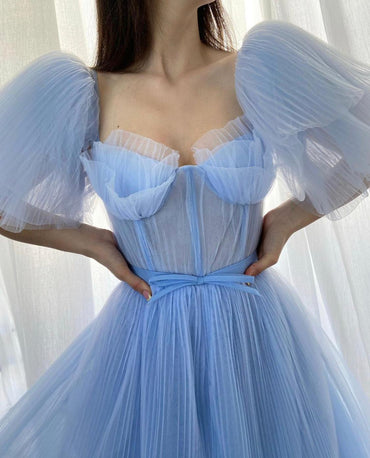 Baby Blue Pleated Gown | Teuta Matoshi