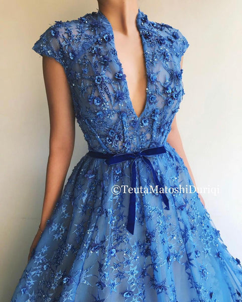 Cerulean Lace Gown | Teuta Matoshi