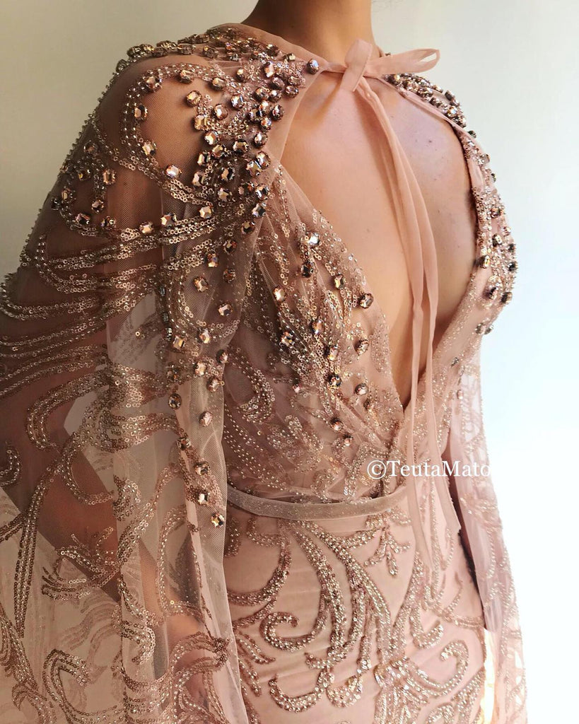 Mocha Sparkly Embellished Gown | Teuta Matoshi