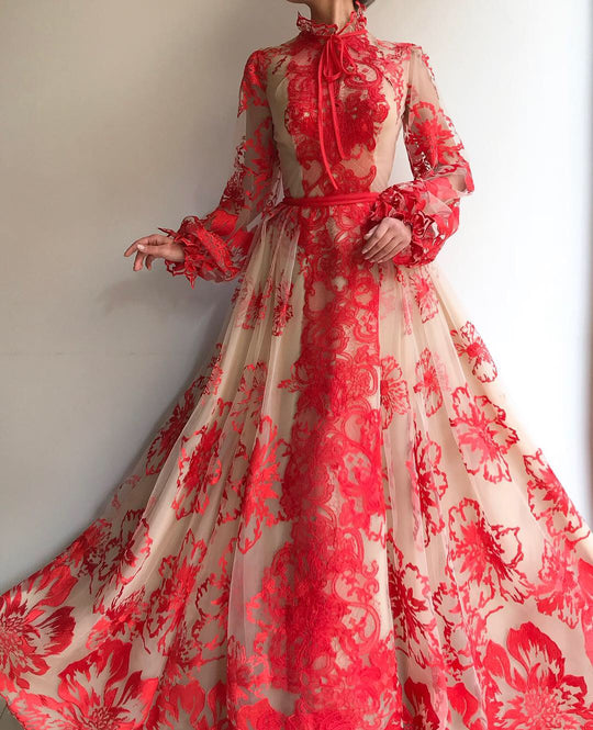 Alizarin Lace Gown | Teuta Matoshi