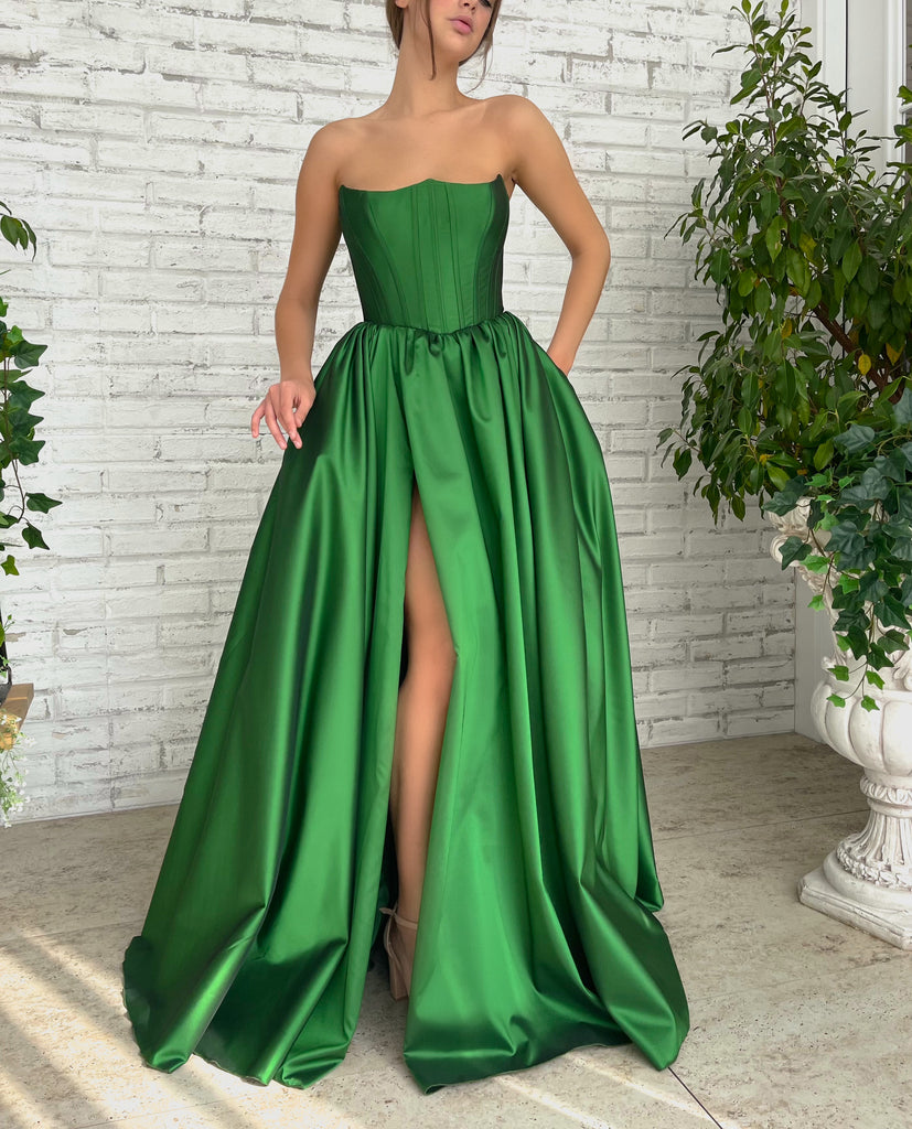 Forest Green Taffeta Gown | Teuta Matoshi