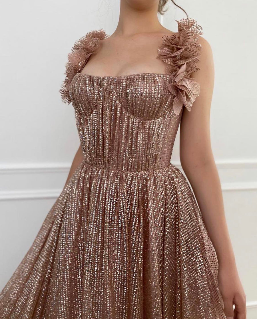 Sandy Hued Shimmering Gown | Teuta Matoshi