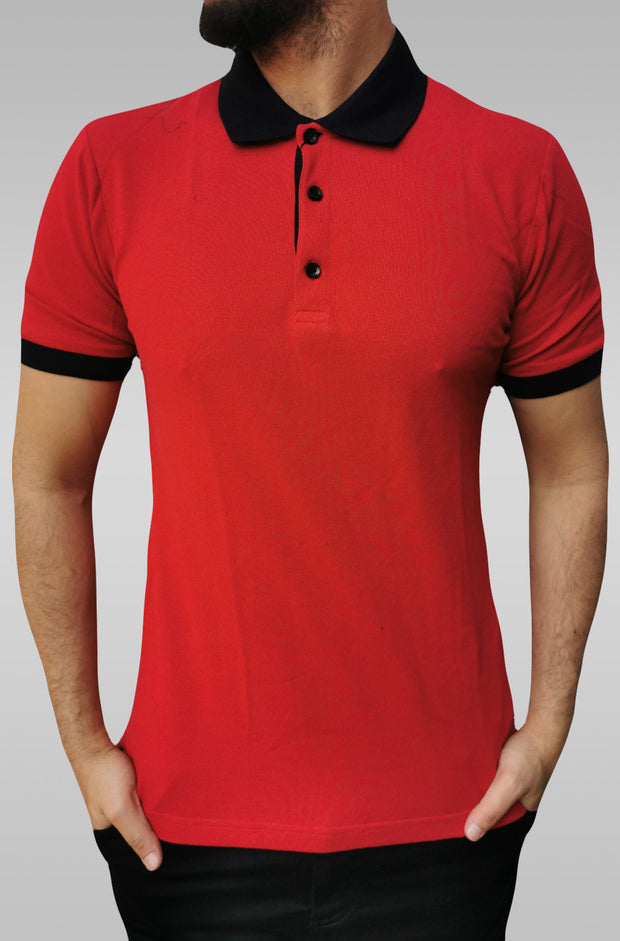 Men S Black Collar Half Sleeve Red Polo Shirt Quality Fashion