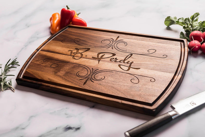 Personalized Engraved Wood Cutting Board With Flourishes