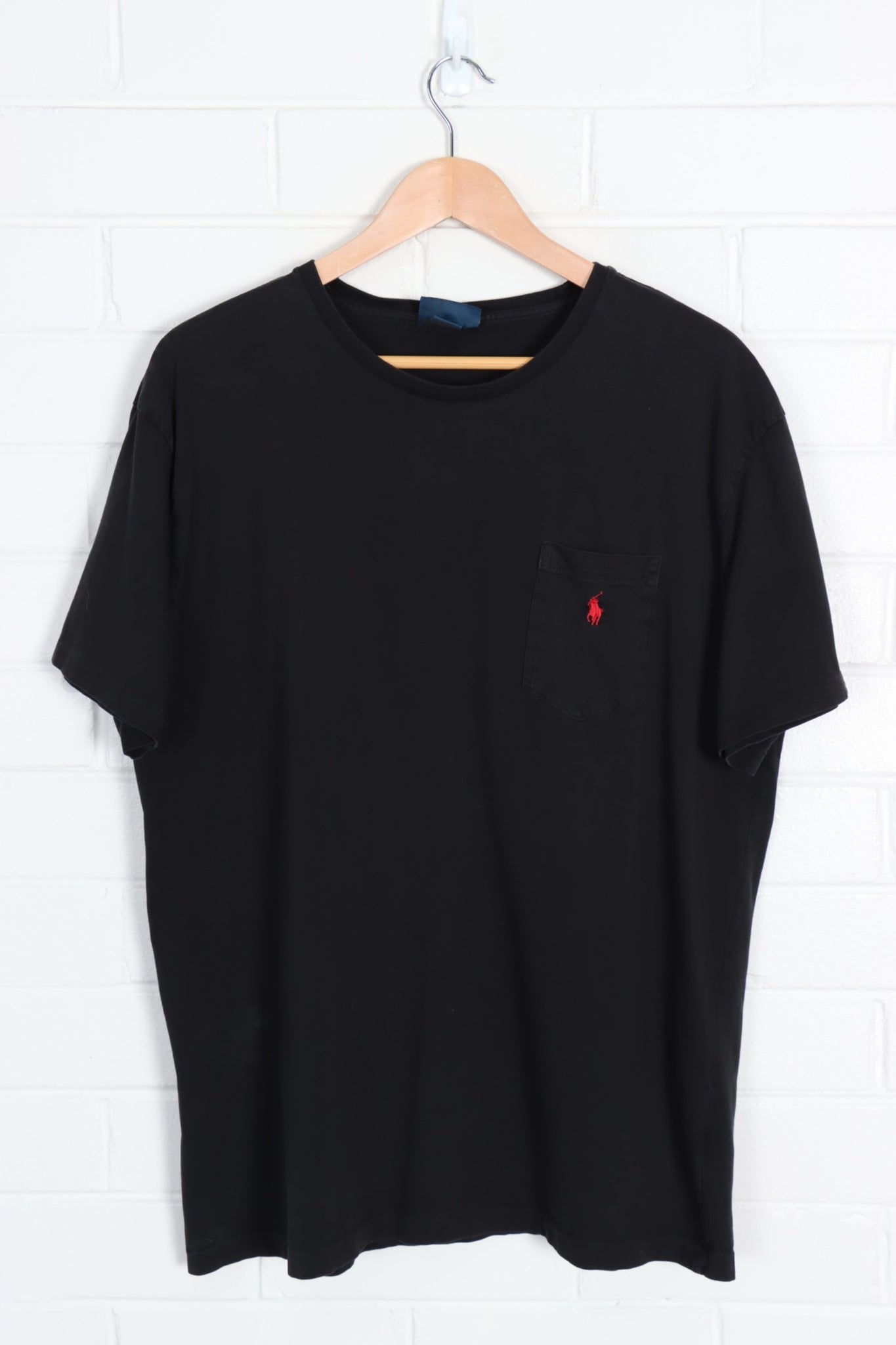 POLO RALPH LAUREN Black & Red Embroidered Single Stitch Pocket Tee (XL ...