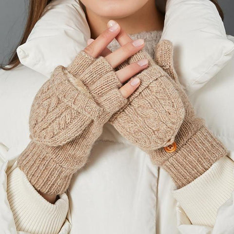 Mitaines tactiles en laine beige - Les Petits Imprimés - eshop mitaines femme