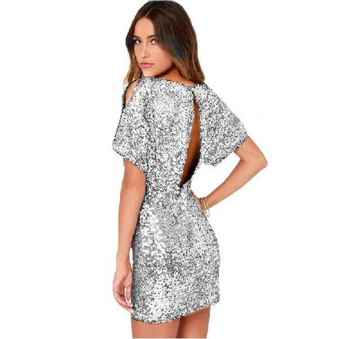 Robe courte à paillettes argentée Charline - Les Petits Imprimés - eshop robe brillante femme