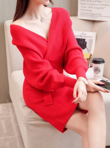 Robe pull rouge cache-coeur Victoria - Les Petits Imprimés - eshop robe de noël