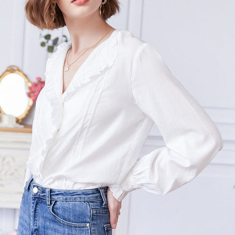 Chemise blanche à volants Margot - Les Petits Imprimés - eshop chemise blanche femme