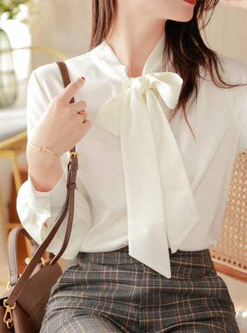 Chemise blanche à noeud lavallière Helene - Les Petits Imprimés - eshop chemise blanche femme
