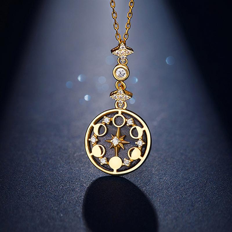 Collier MÃ©daillon or Cycle Lunaire et Ciel ÃtoilÃ©