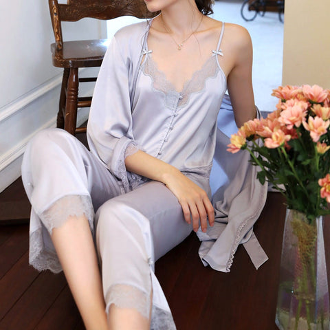 Pyjama en satin Théa (existe aussi en blanc crème) - Les Petits Imprimés - boutique en ligne pyjama femme