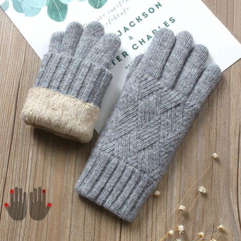 Gants tactiles gris clair tricotés à doublure polaire - Les Petits Imprimés - eshop gants tactiles femme