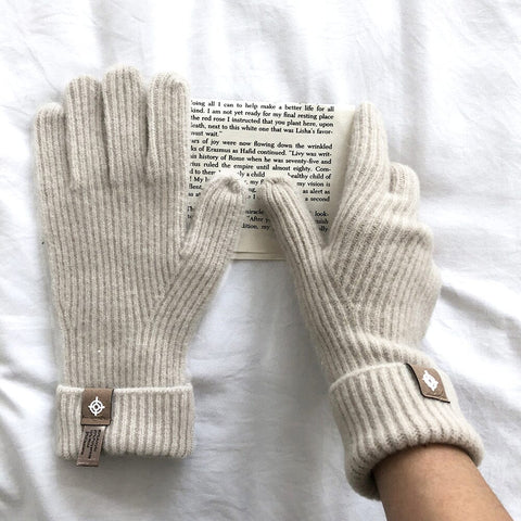 Gants tactiles pour femme en laine mélangée unie beige - Les Petits Imprimés - eshop gants tactiles femme