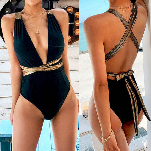 maillot de bain une pièce sculptant noir doré - les petits imprimés - eshop maillot de bain 1 pièce sexy