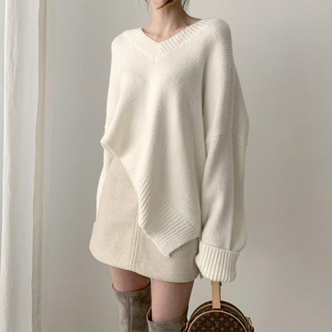 Pull oversize en laine côtelée blanc Charline - Les Petits Imprimés - eshop pull en maille chaude