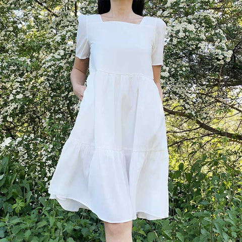 Robe blanche courte évasée Charlotte  - Les Petits Imprimés - eshop robe bohème blanche femme chic