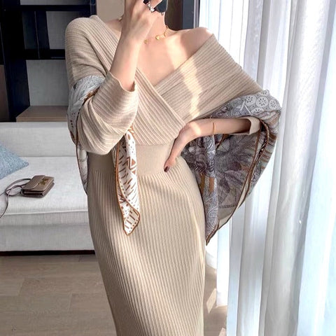 Robe pull longue beige Liya - Les Petits Imprimés - eshop robe pull femme