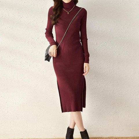 Robe pull col roulé bordeaux Célénia - Les Petits Imprimés - eshop robe bordeaux femme