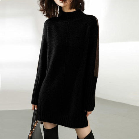 Robe pull noire en laine à col montant Neyla - Les Petits Imprimés - eshop robe pull noire
