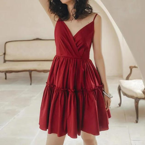 Robe rouge décolleté cache-cœur et volants Lolita - Les Petits Imprimés - eshop robe soirée rouge romantique