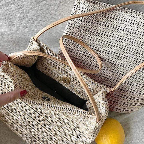 Sac cabas en raphia tressé de confection artisanale Sola - Les Petits Imprimés - eshop sac en raphia bohème naturel femme