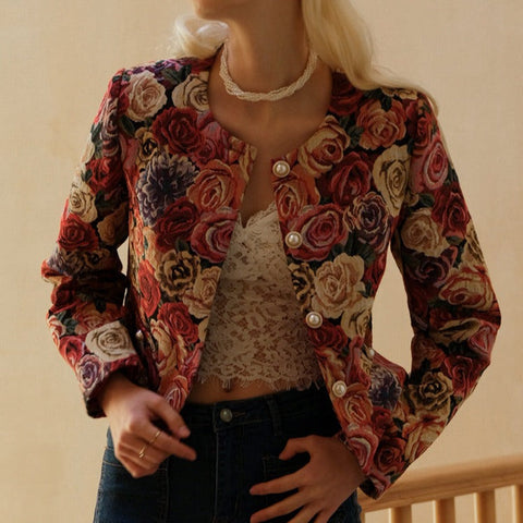 Veste chic à fleurs Rose - Les Petits Imprimés - eshop veste invitée baptême femme