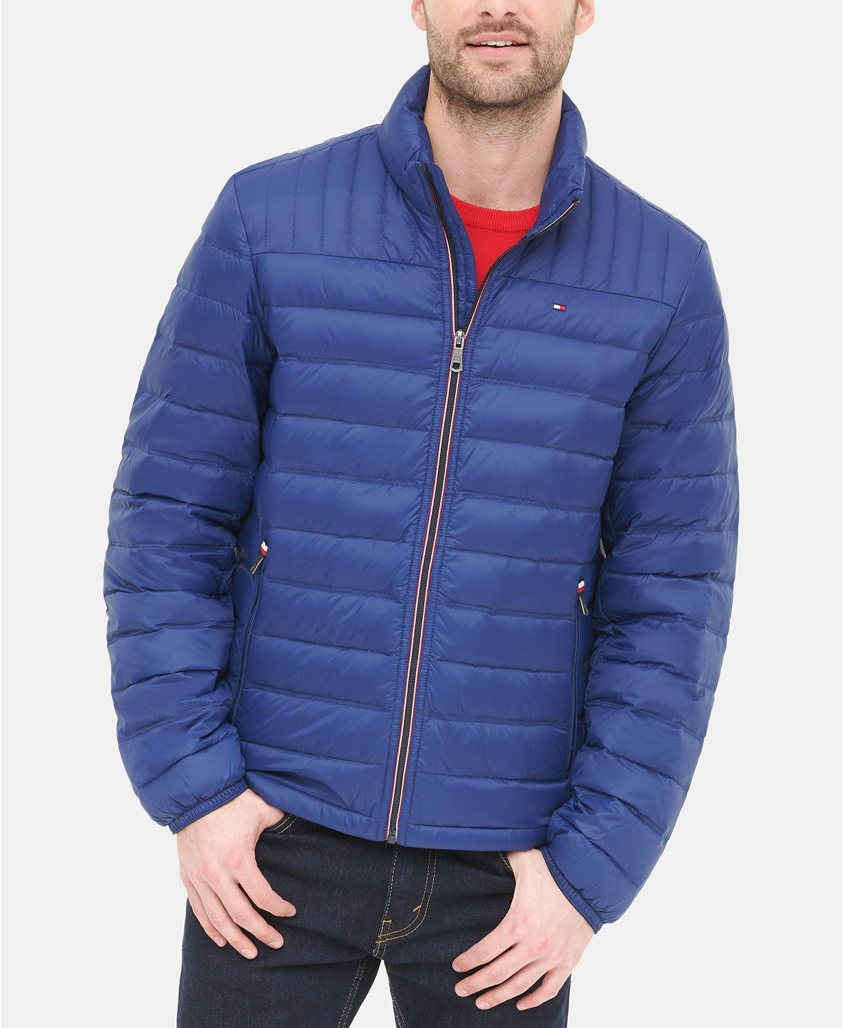 tommy hilfiger men's down quilted packable logo jacket