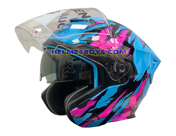 blue visor motorcycle helmet