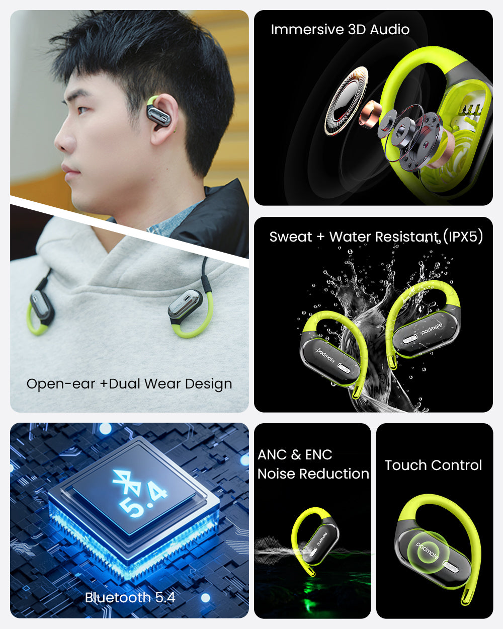 Padmate S66 Pro AI earphones Padmate S66 Pro dual-wear design for seamless communication